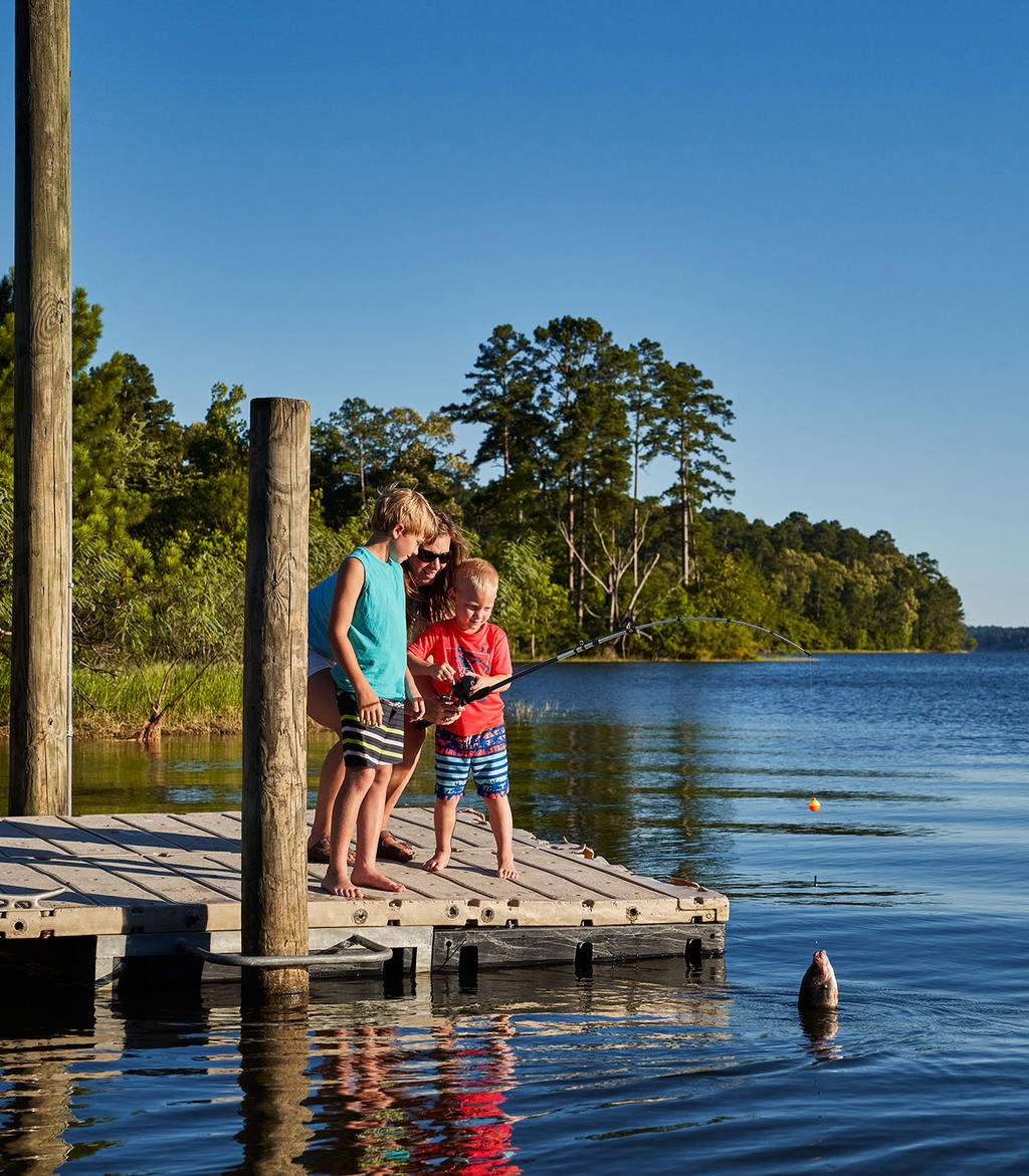 South Toledo Bend State Park Family Fishing off Dock